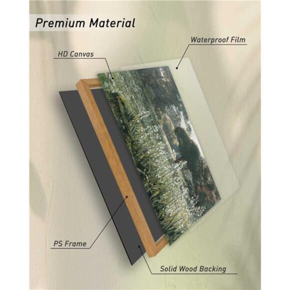 Framed Canvas Wall Art Vintage Decor, Room Eclectic Decor, Meadow with Flowers - Picture 4 of 8